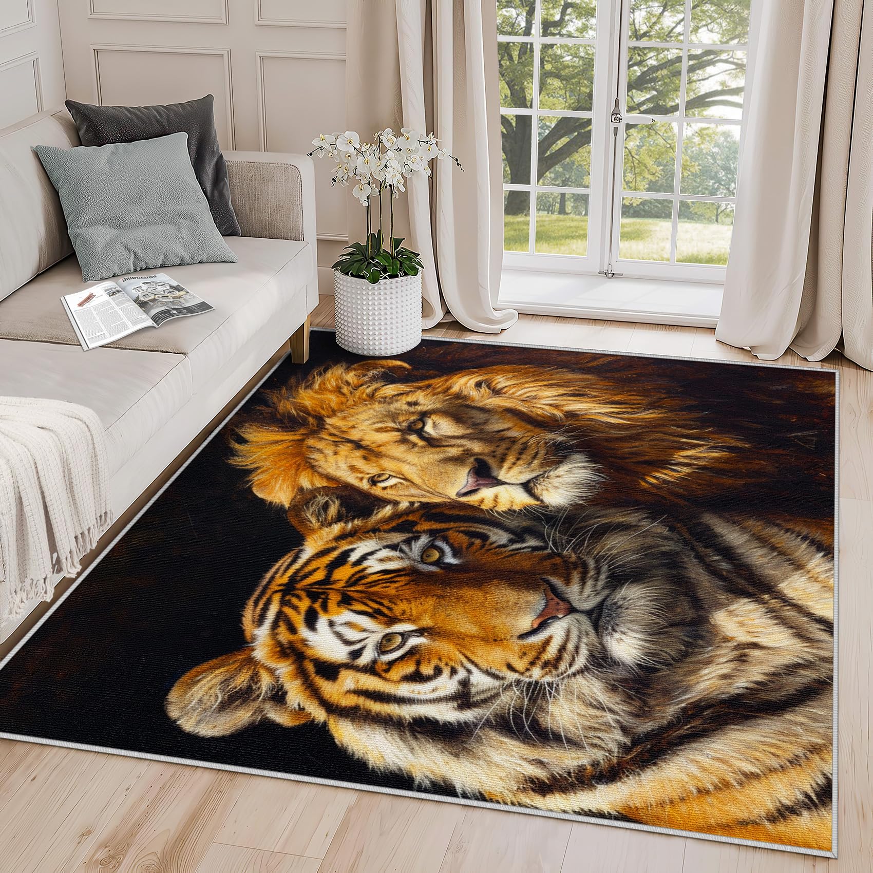 Amazon.com: 4x6 Rug, Lion and Tiger Rug Washable Non Slip Soft for