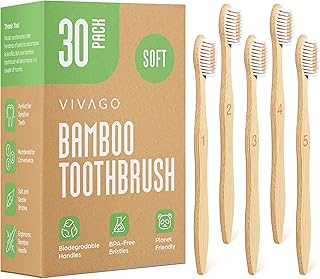 VIVAGO Bamboo Toothbrushes 30 Pack - BPA Free Soft Bristles Toothbrushes, Eco-Friendly, Natural Wooden Toothbrush