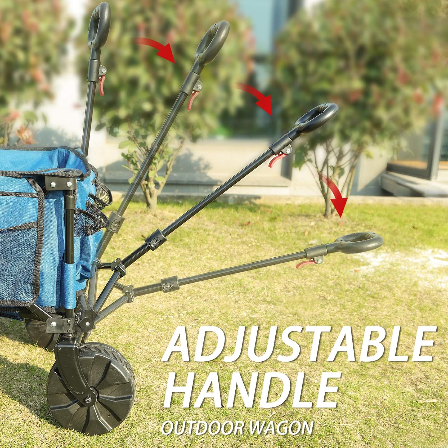 TIMBER RIDGE Outdoor Collapsible Wagon Utility Folding Cart Heavy Duty All Terrain Wheels for Shopping Camping Garden with Side Bag and Cup Holders (Blue) : Patio, Lawn & Garden