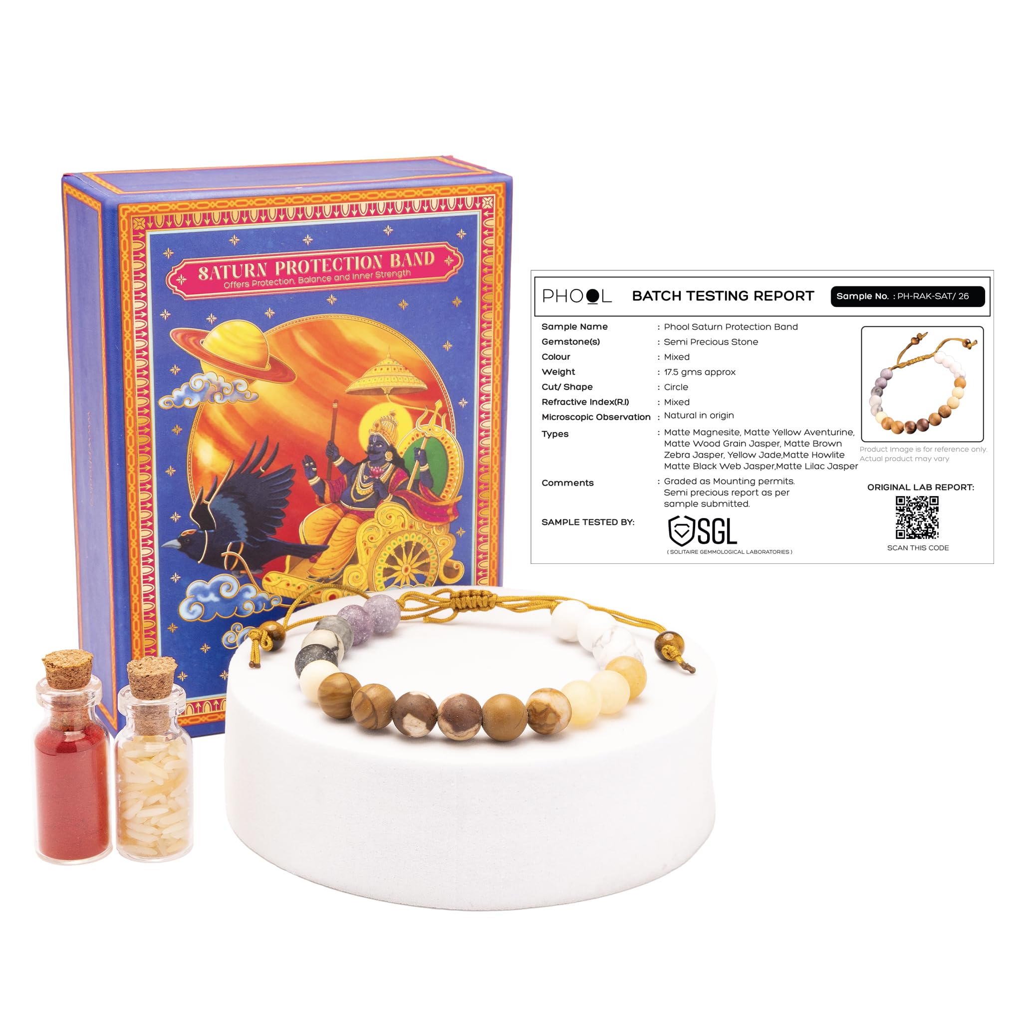 Phool Saturn Protection Band | Shani Protection Rakhi for Brother | Natural Stone Beads Protection Bracelet for Men | Rakhi Gift for Brother | Spiritual Band for Balance & Inner Strength | Raksha Bandhan Gift