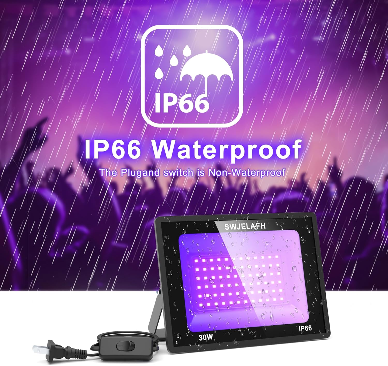 uv Blacklight, Black Light Glow Party,Glow in The Dark Party Supplies 30W IP66 Waterproof,395nm Halloween Glow Party Large Space, Uranium Glass for Bedroom lamp