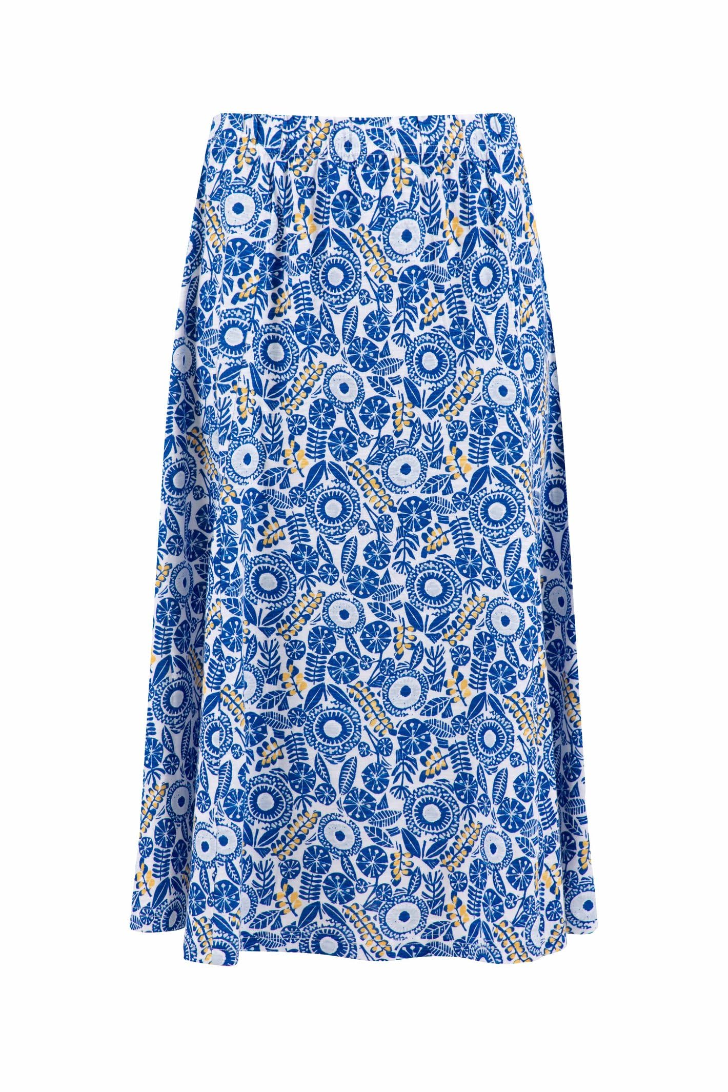 Weird Fish Women's Romaro Printed Jersey Midi Skirt in Baby Blue | Size: 20