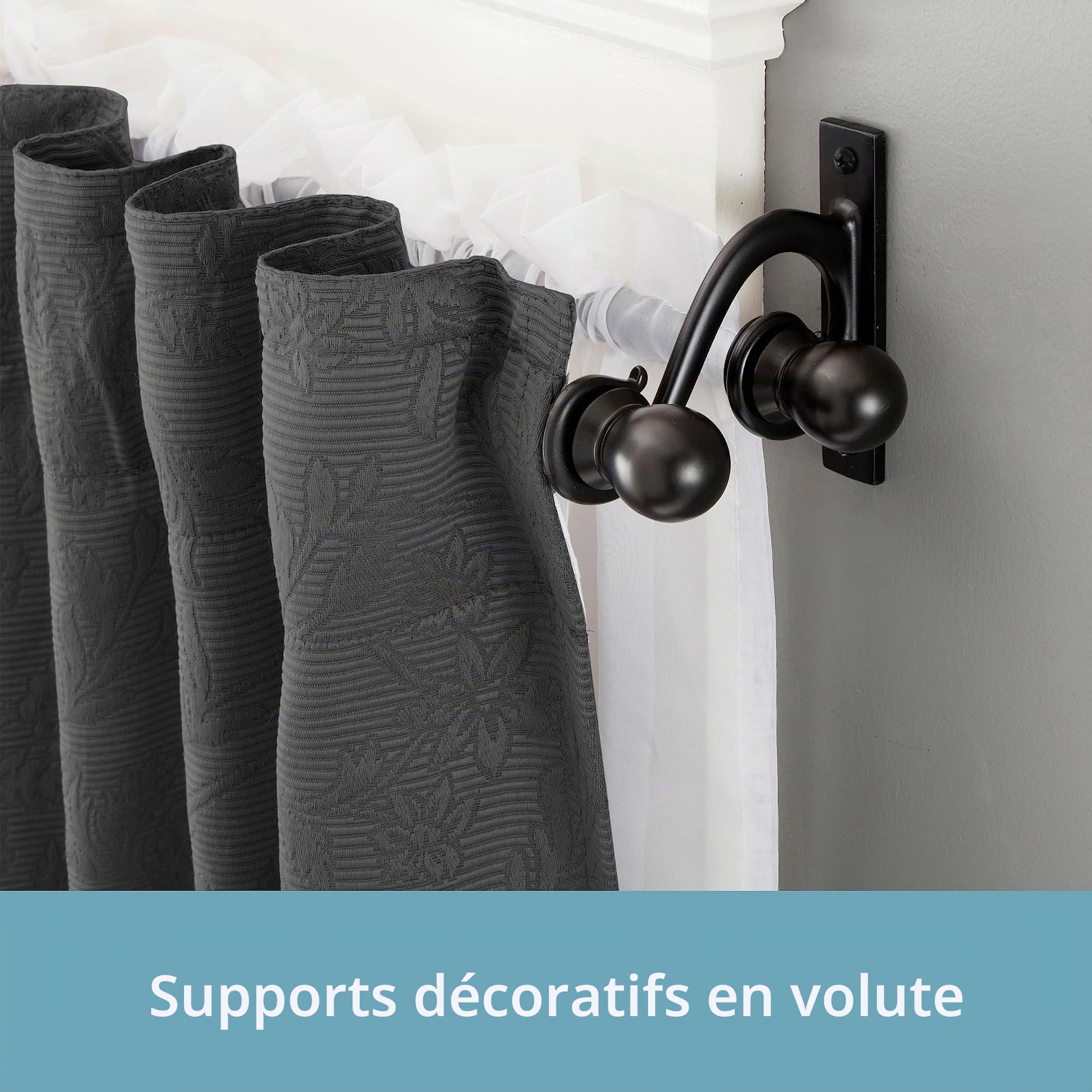 Kenney Double Support Tringle à Rideau de fenêtre, Noir, 28 to 48-inch