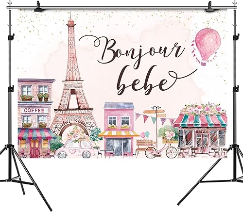 Miniatura 4 de Rsuuinu Telón de fondo de la Torre Eiffel de París, vista de la ciudad francesa, tienda de flores de calle, fondo de fotografía de ensueño, cartel