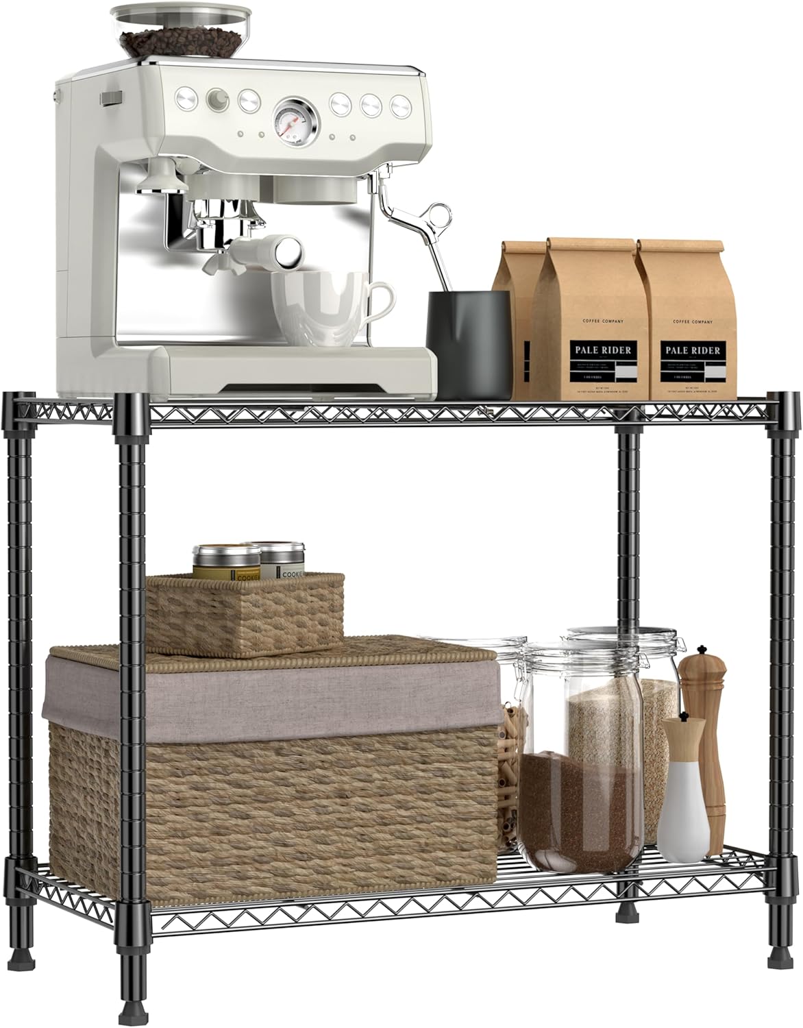 IZEUK 2 Tier Adjustable Metal Storage Shelving Unit, Heavy Duty Wire Rack Organizer for Kitchen, Living Room or Office, 220 lbs Capacity, 27.6 W x 11.8 D x 23.4 H, Black 2 Tier, 11.8" D x 27.6" W x 23.4" H Black