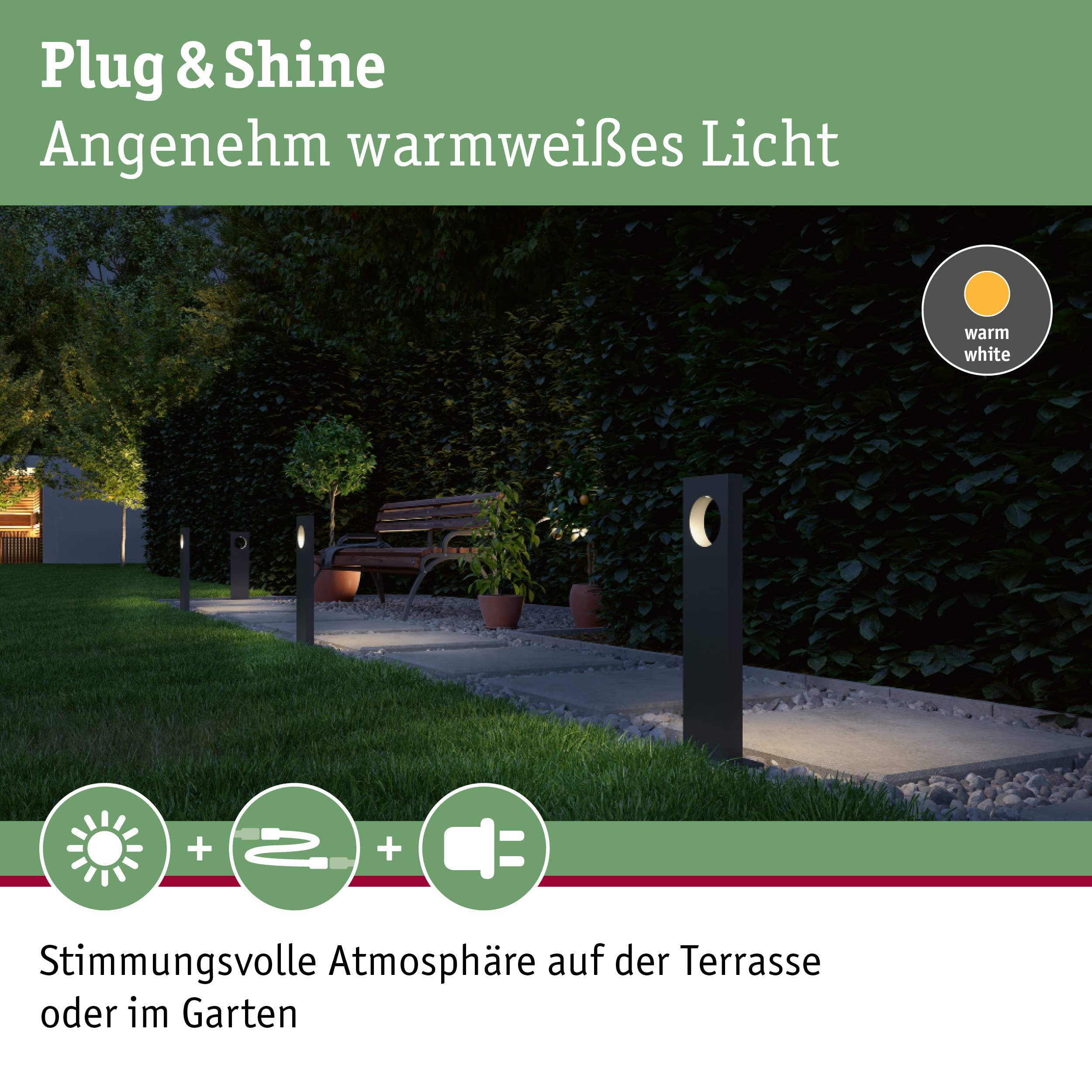 Paulmann 94372 Plug & Shine LED zewnętrzna lampa słupkowa Ivo IP65 3000K 6,5W szara ściemnialna System oświetlenia ogrodowego Aluminium