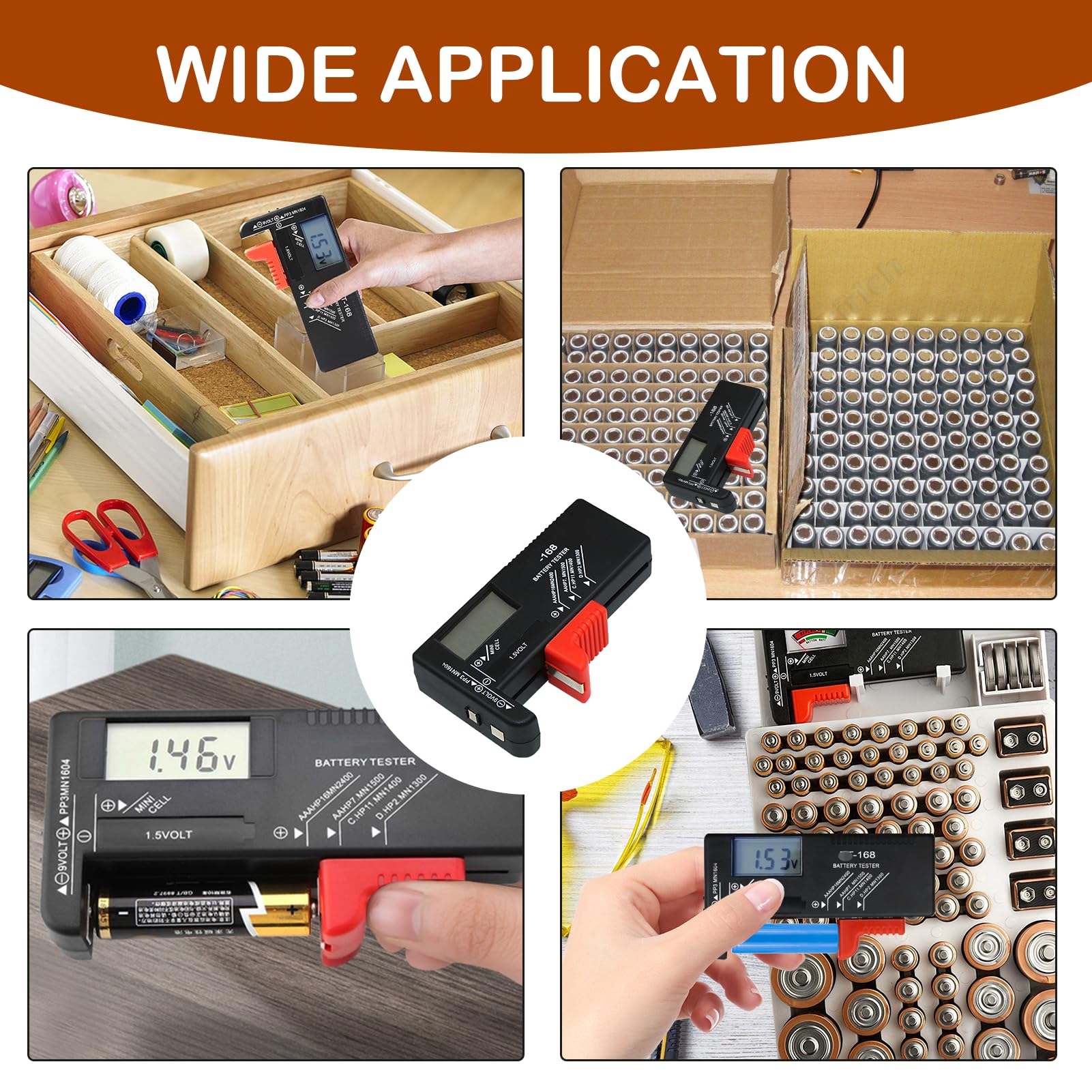 Testeur de Piles Universel Numérique BT-168D pour AA AAA C D 9V 1.5V Piles Bouton avec Ecran LCD