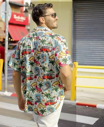 Yoimira Hawaiian Shirts for Men, Print Mens Casual Short Sleeve Button Down Shirts Floral Aloha Beach Shirt