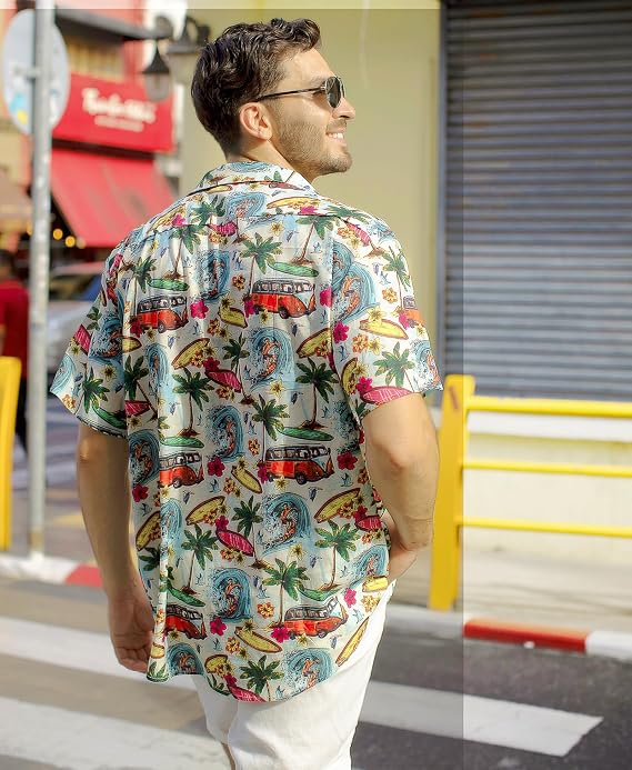 Yoimira Hawaiian Shirts for Men, Print Mens Casual Short Sleeve Button Down Shirts Floral Aloha Beach Shirt