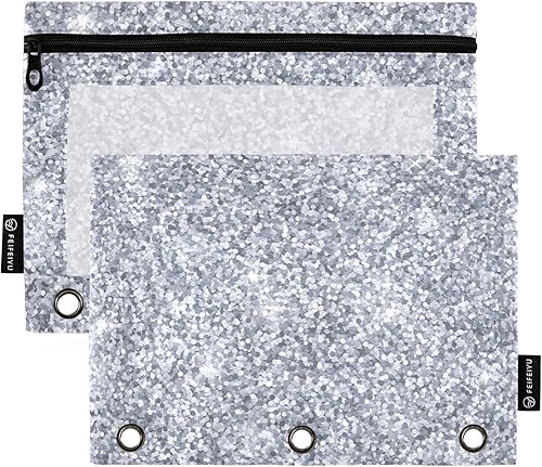 Miniatura 7 de Emelivor Estuche para lápices con luces con purpurina para 3 anillos con cremallera, estuche transparente para lápices, bolsas para suministros