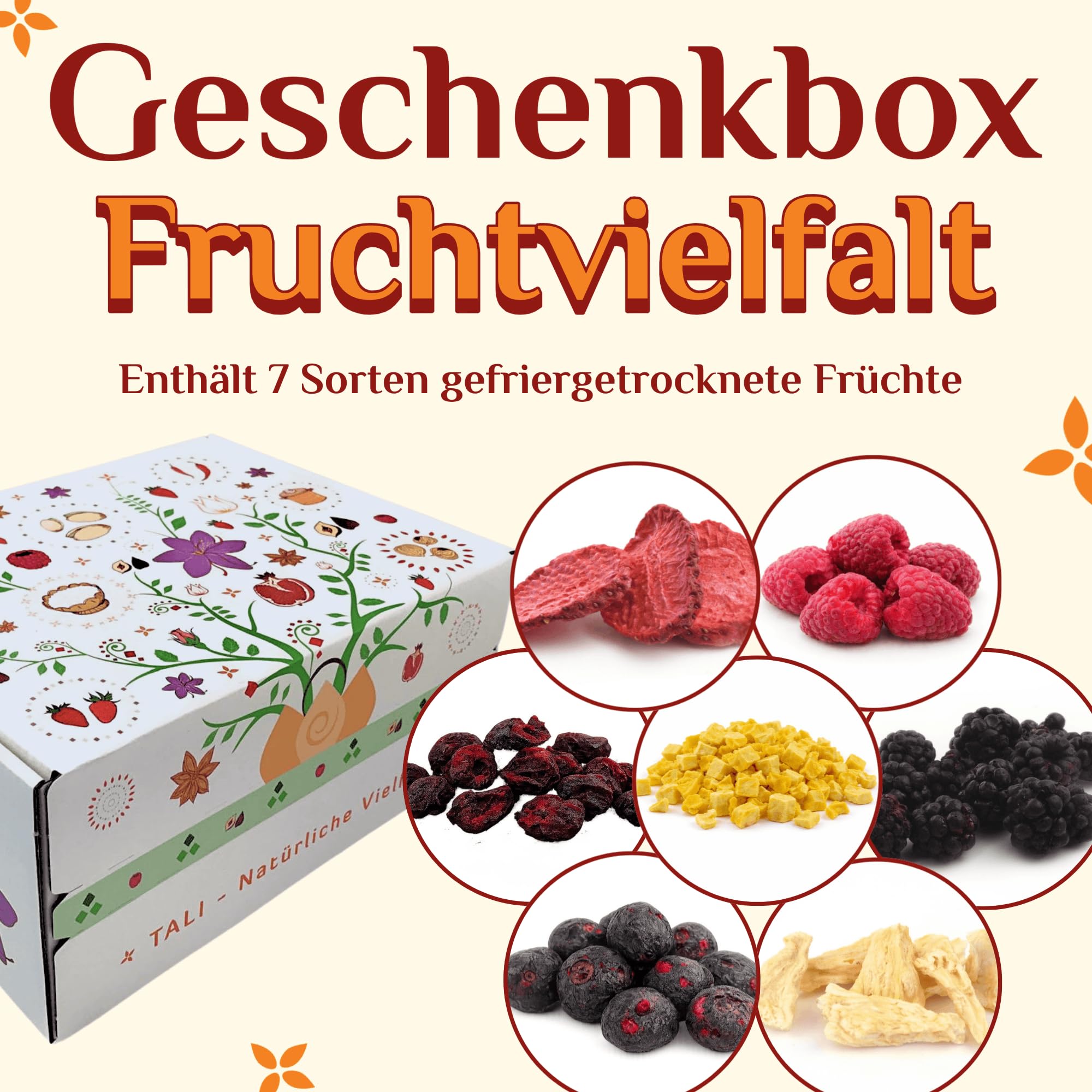 TALI Geschenkbox Fruchtvielfalt - 7 Sorten gefriergetrocknete Früchte