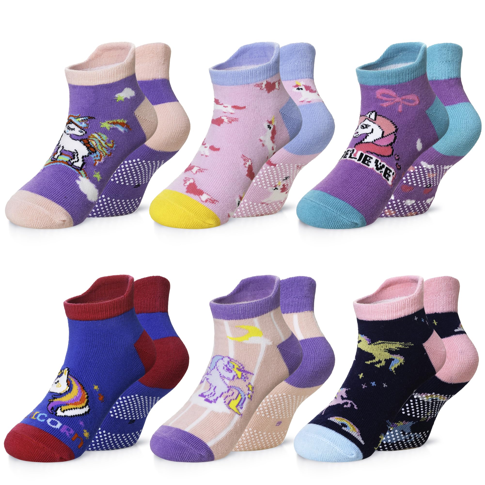 Eyean Kids Ankle Cotton Socks Cute Animal Pattern Soft Non Slip Boys Girls No Show Socks 6 Pairs