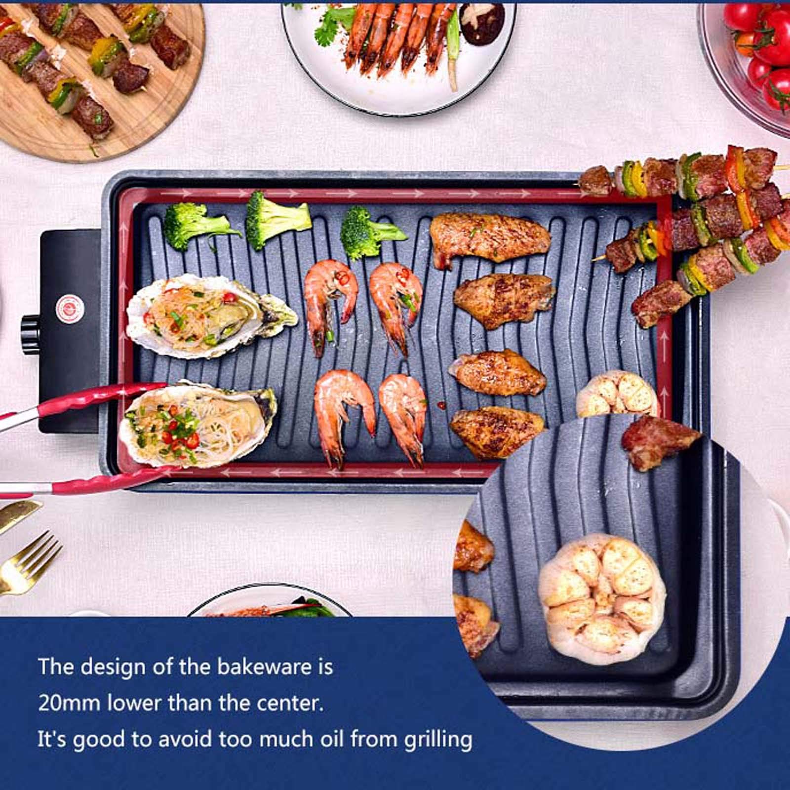 Elektryczny grill bezdymny, grill elektryczny do użytku w pomieszczeniach, przenośny grill bezdymny, zmywalna patelnia elektryczna, grill z powłoką nieprzywierającą, wyjmowane płyty