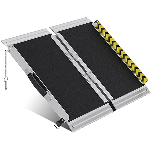 Portable Wheelchair Ramp 2FT, Anti-slip Aluminum Folding Portable Ramp, Wheelchair Ramps for Home, Weight Capacity Up to 600 LBS, with Transition Plates above and below