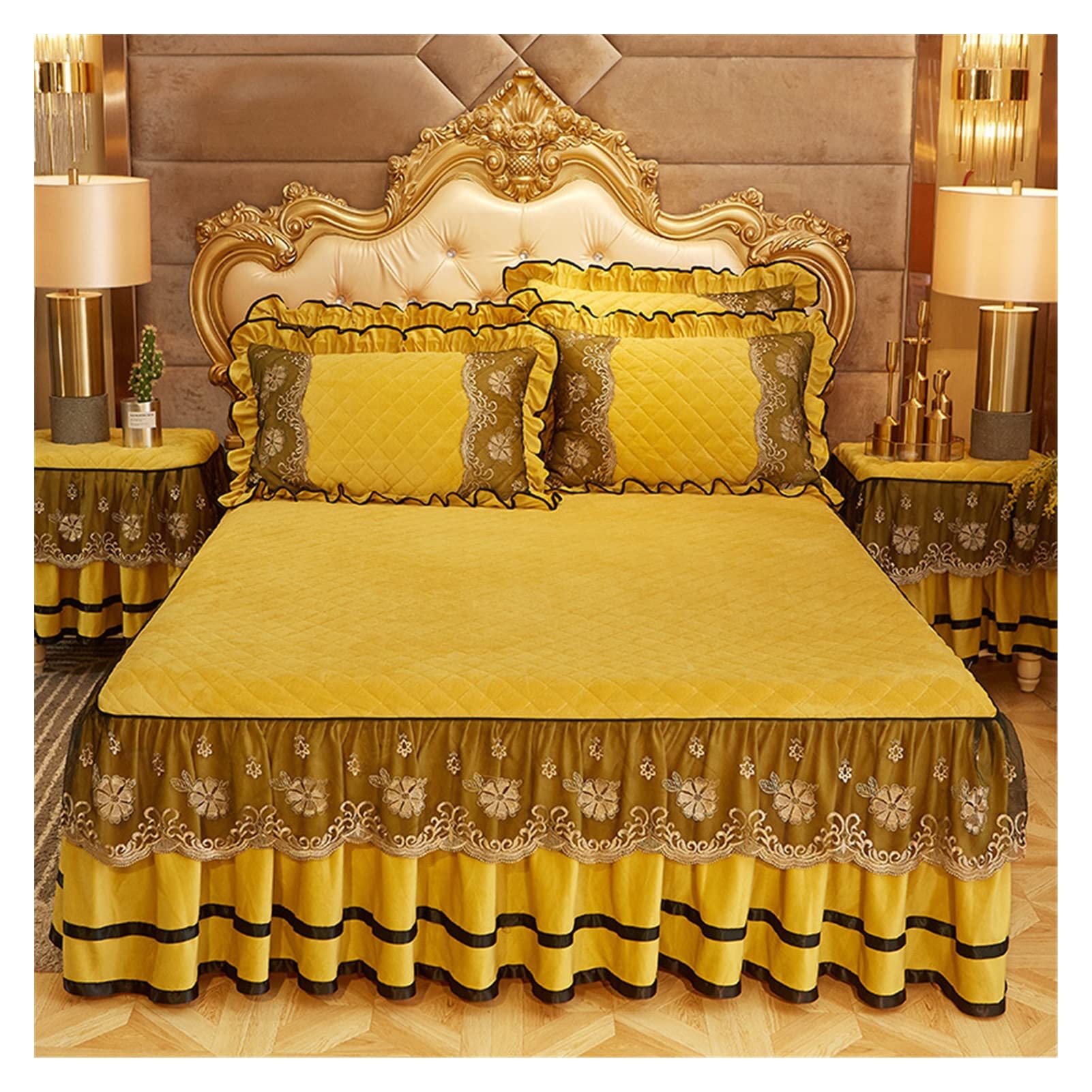Biancheria da letto di lusso Copriletti in stile europeo sul letto Gonna da letto in pizzo Federe Crystal King Queen Size Tessili for la casa 147 (Color : Blue, Size : 1 Pc skirt 150x200cm)