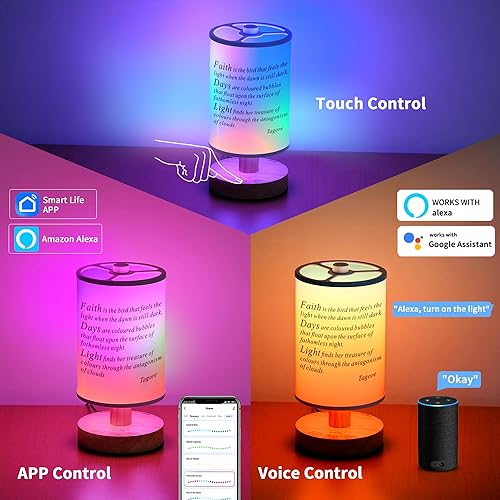 Miniatura 3 de chiphy Lámpara de mesa, lámparas de mesa que cambian de color RGB, funciona con Alexa, lámparas de noche regulables, lámpara táctil (impresa, 1