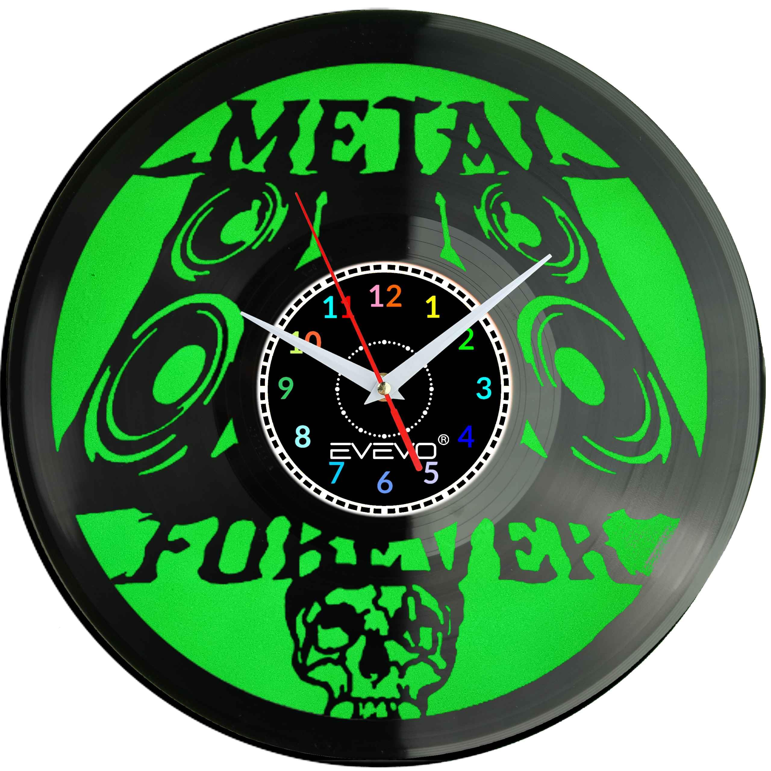 METAL FOREVER ETERNAL ZEGAR ŚCIENNY FLUORESCENCYJNE TŁO PŁYTA WINYLOWA PREZENT UPOMINEK GIFT SOUVENIR EVEVO F0075