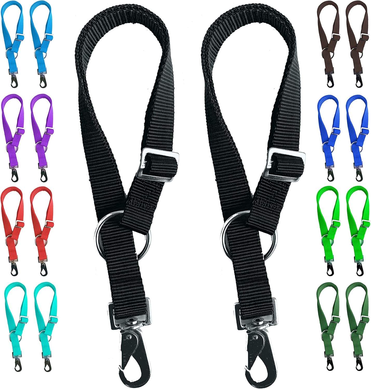 Majestic Ally Pack of 2 Horse Water Bucket Strap Hangers - Adjustable 18” to 30” Length – Practical and Easy Design for Indoor or Outdoor Use (Black)