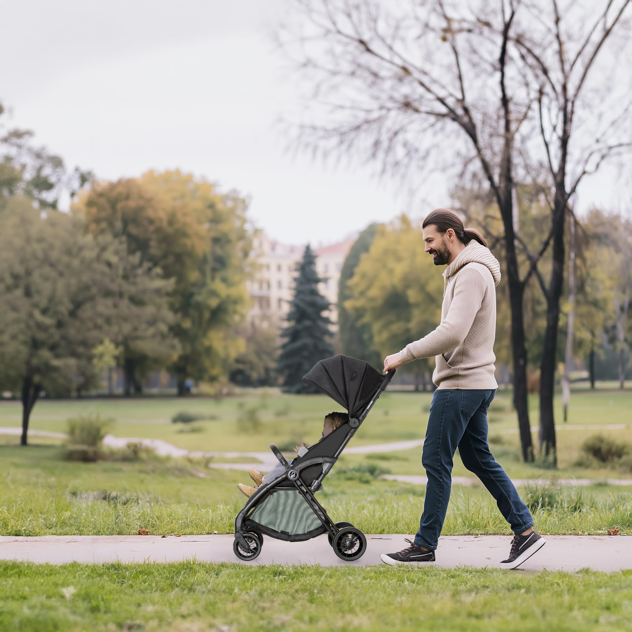 Silla de Paseo Ultraligera y Compacta para Bebé hasta 24 kg, Reclinable, Capota con Ventana, Freno Trasero, Arnés de Seguridad, Plegado Fácil y Rápido – PLIS PLAS Chasis Negro ASALVO