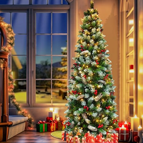 Miniatura 5 de TURNMEON Árbol de Navidad preiluminado de 6.5 pies, 250 luces LED cálidas y coloridas