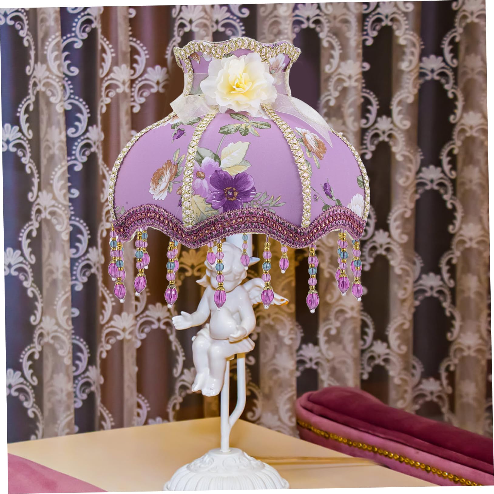 HEMOTON Lámpara De Mesa Pantalla De Encaje Romántica Lámpara De Luz Interior Diseño Elegante Para Decoración De y Acogedores