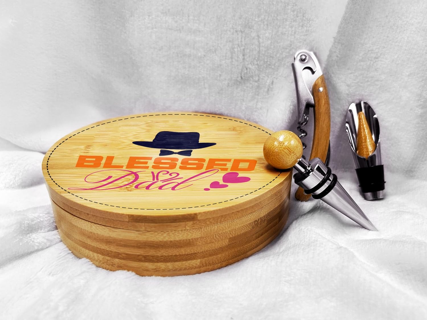 Blessed Dad Bamboo Wine Bottle Opener Tool Set, Gift For Dad, Wine Set Gifts for Men, Wine Kit, Wine Tools, Essential Wine Tools, Father's Day Birthday Christmas Gift Idea For Men