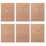 TUANZISP Gold Necklaces Set for Women, 6 Pack Gold Plated Pendant Necklaces with Message Card, Cross Heart Butterfly Necklace for Friend Friendship Party Jewelry Gift