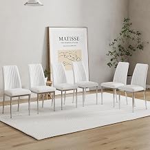 Modern Dining Chairs Set for 6, Kitchen Dining Room Chair PU Leather Upholstered Seat High Back & Sturdy Chrome Silver Legs, Sillas De Comedor Chair for Dining,Living Room,Kitchen white, set of 6