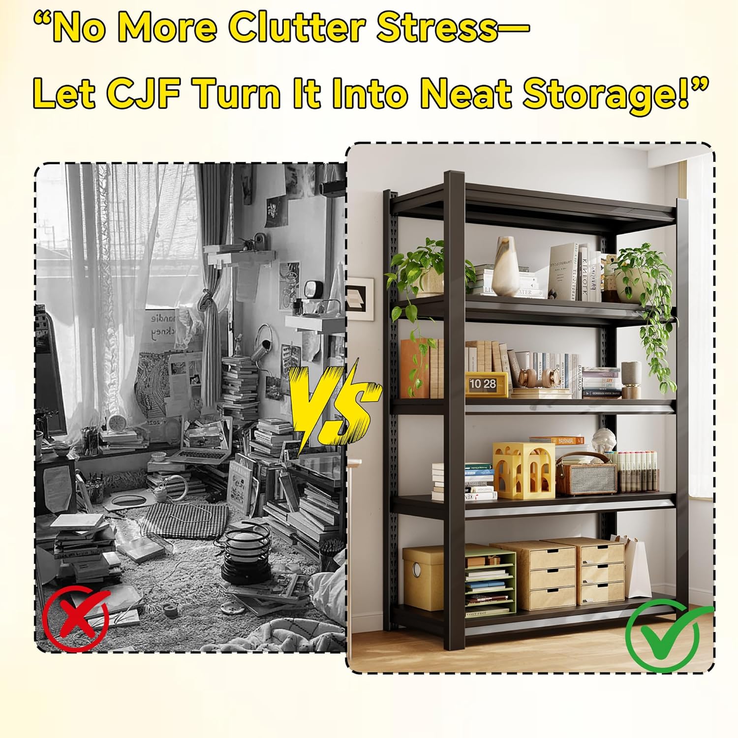 CJF Metal Storage Shelves, 5-Tier Garage Shelving Unit, Heavy Duty Adjustable Metal Shelving for Garage, Basement, Pantry, Warehouse-Black (71 "H x 36" W x 16" D)