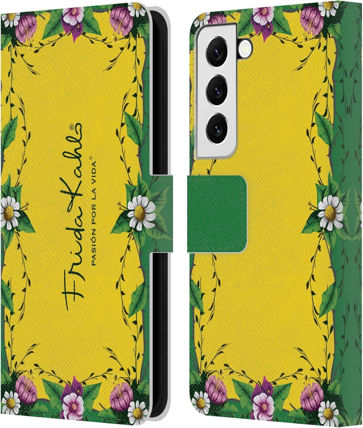 Head Case Designs Officially Licensed Frida Kahlo Pattern Purple Florals Leather Wallet Case Compatible with Samsung Galaxy S22 5G