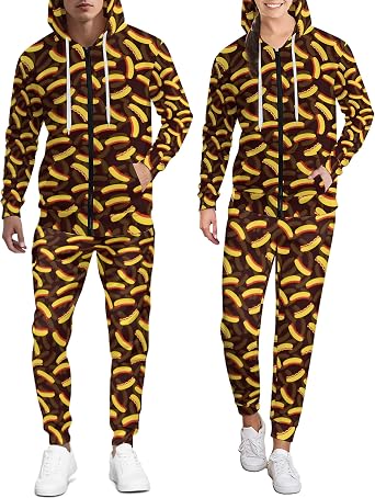Couples Kawaii Tracksuit Set 2 Pcs,Mens Womens Hoodie Sweatsuit Outfits Zip Up Lounge Jogger Set with Pocket