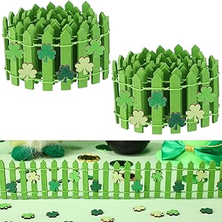 Novabright 104 Pcs St Patrick's Day DIY Miniature Fence Decoration Irish Leprechaun Trap Kit Wooden Shamrock Crafts with 35 Inches Green Picket Fence 100 Wooden Clover for St Patrick's Party