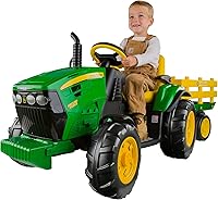 Peg Perego John Deere Ground Force 12V Extra-Large Ride-On Tractor with Trailer & FM Radio for Kids 3-7