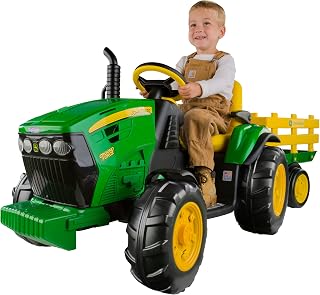 Peg Perego John Deere Ground Force 12V Extra-Large Ride-On Tractor with Trailer & FM Radio for Kids 3-7