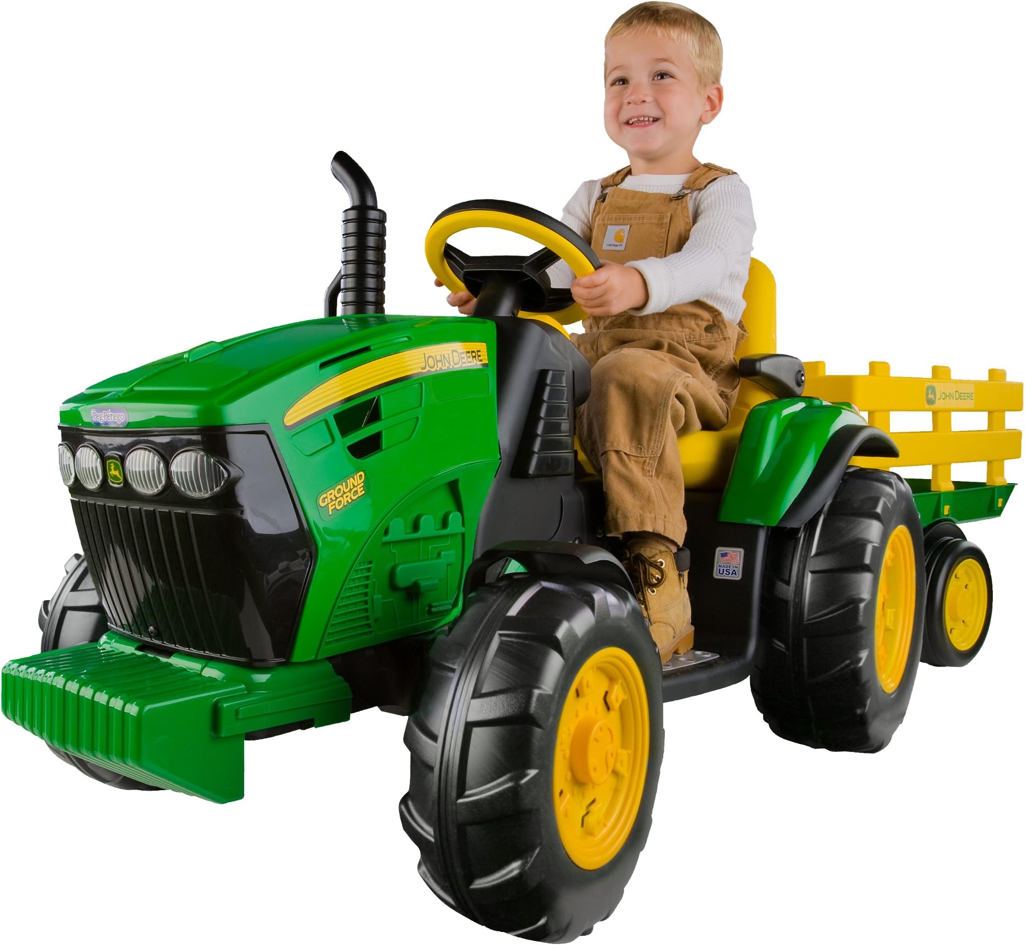 John Deere Ground Force Extra-Large 12 volt Ride-On Tractor with Trailer & FM Radio, Durable Design for Kids Ages 3-7