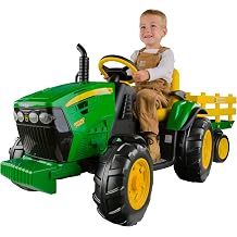 Peg Perego John Deere Ground Force Extra-Large 12 volt Ride-On Tractor with Trailer & FM Radio, Durable Design for Kids Ages 3-7
