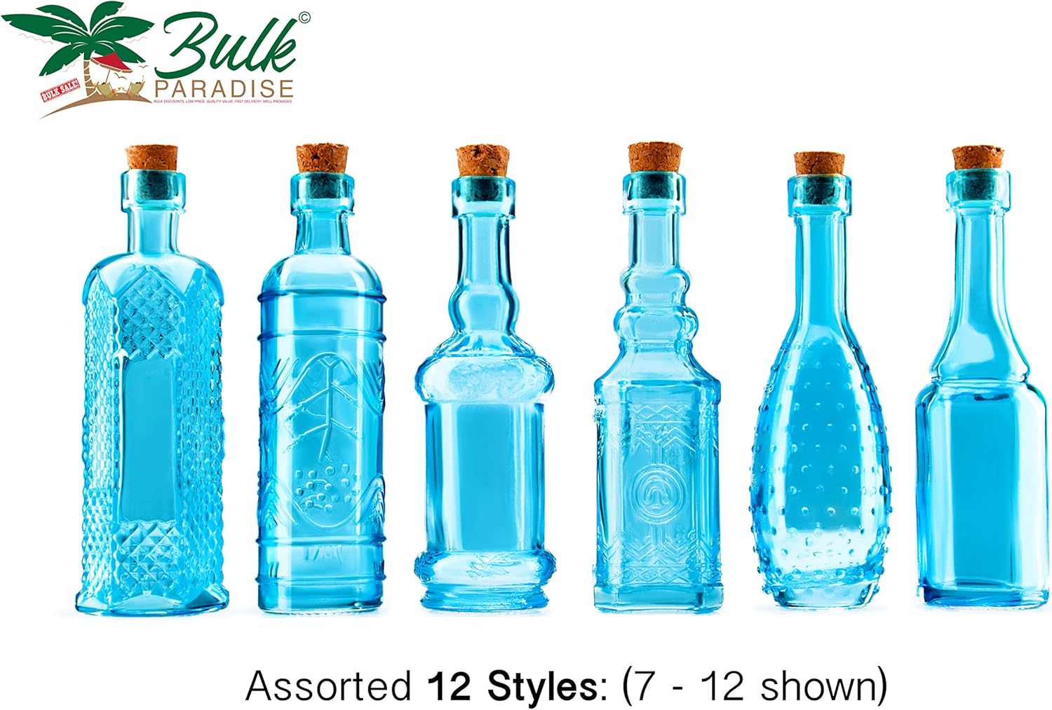 Small Blue Vintage Glass Bottles with Corks, Mini Vases, Decorative, Potion, Assorted Design Set of 12 pcs, 4.6 Inch Tall (11.43cm), 1.4 Inch Wide (3.56cm) : Home & Kitchen