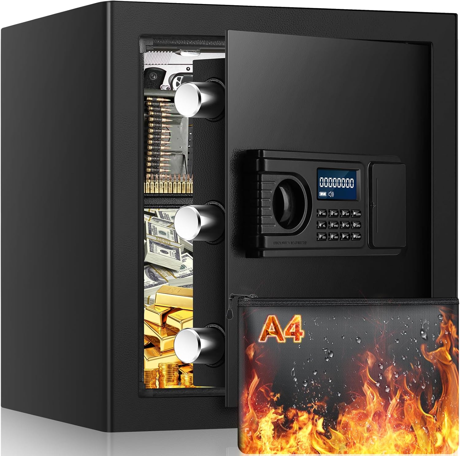 1.7 Cuft Fireproof Home Safe Box, LCD Fireproof Waterproof Safe Box With Combination Lock