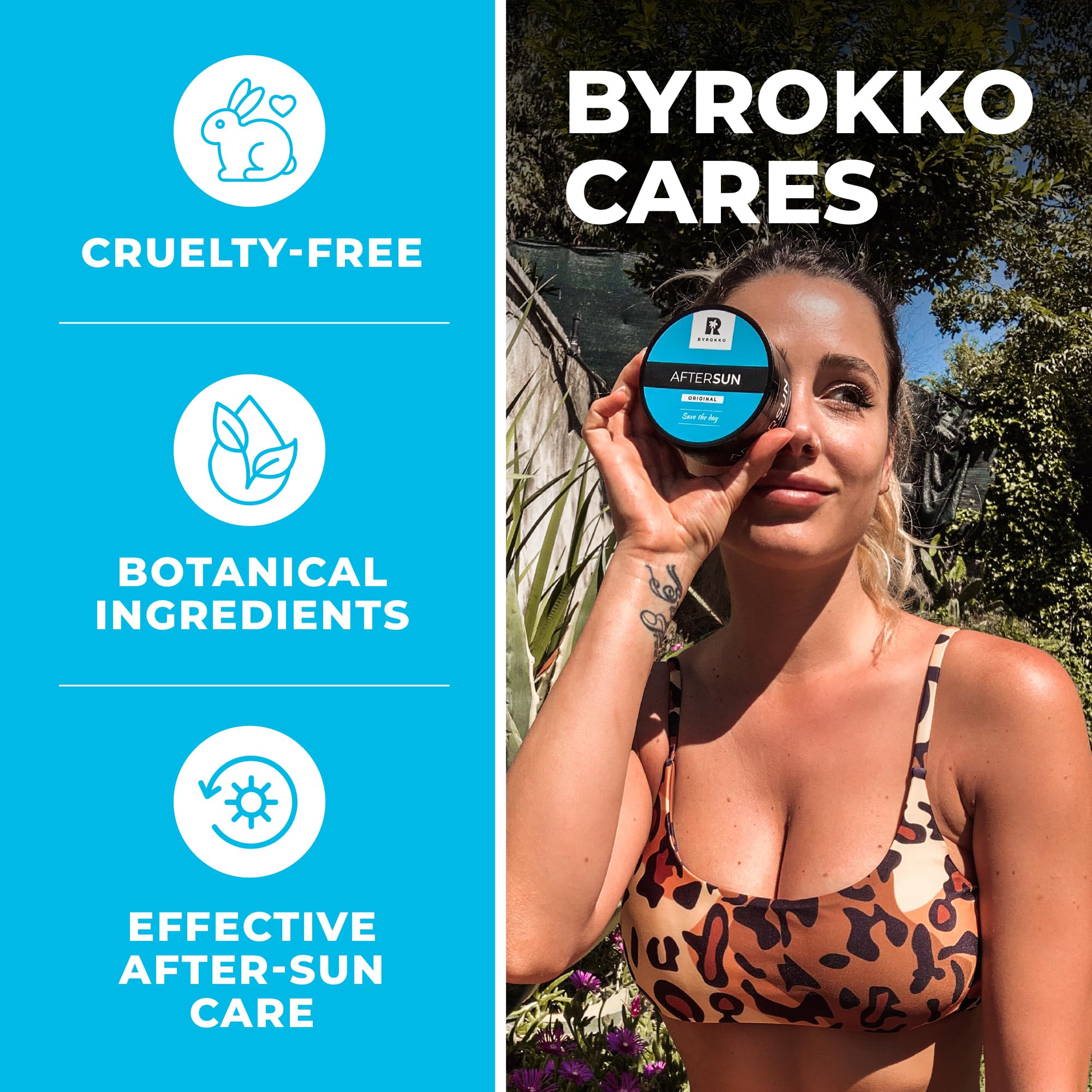 BYROKKO Krem po opalaniu, naturalny balsam do opalania z mentolem, masłem mango i witaminą E, chłodzi, nawilża i pielęgnuje skórę zestresowaną słońcem, wegański, bez parabenów, 195 ml