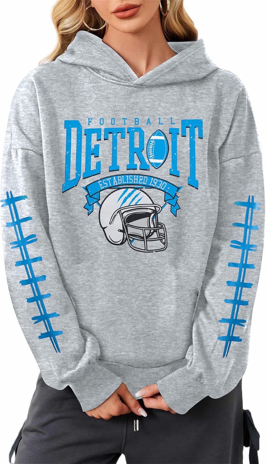 BANGELY Game Day Hoodie Women Cute Football Graphic Pullover Sweatshirt Football Season Sweaters Fans Y2k Casual Holiday Tops