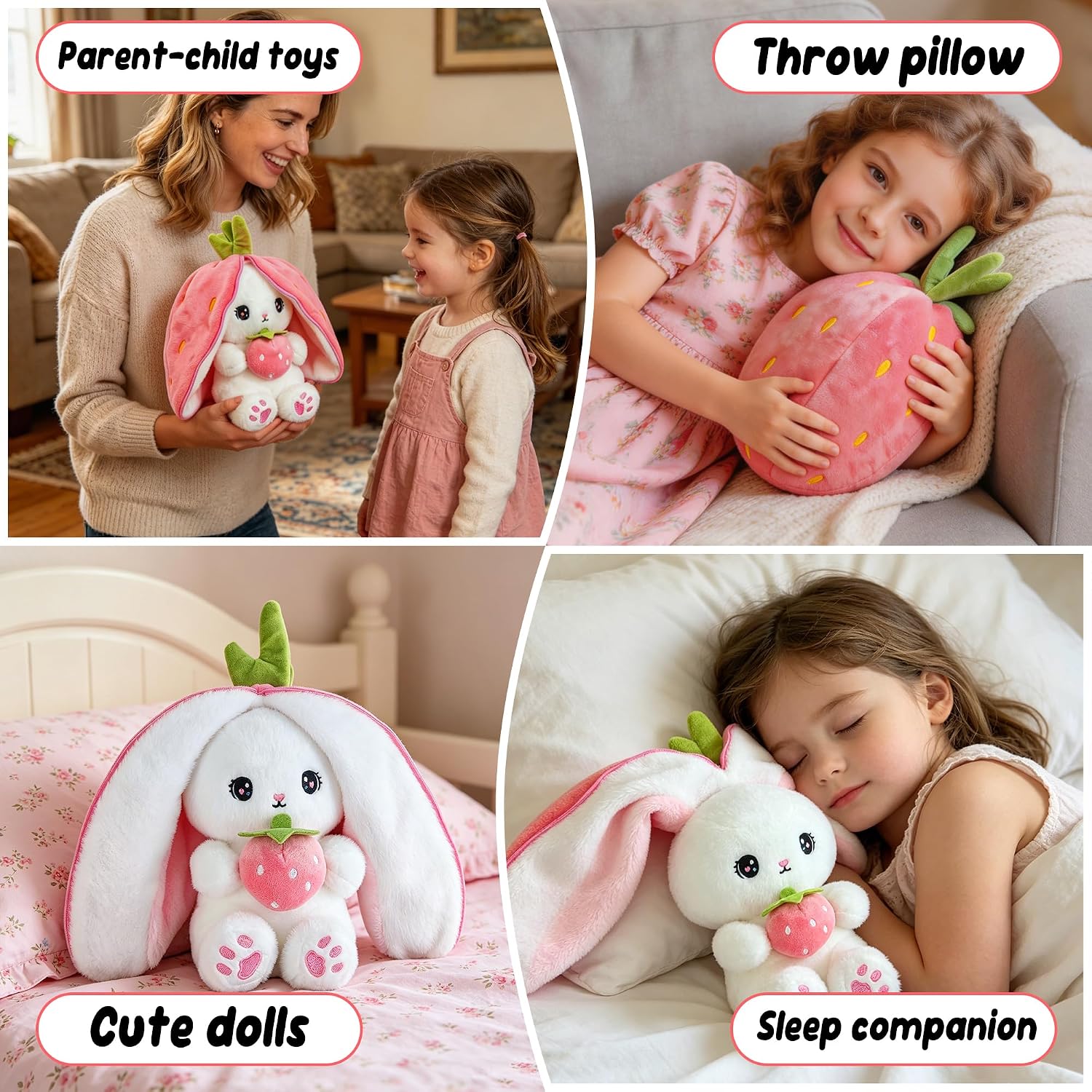 Bunny Stuffed Animal Reversible Cute Stuffy with Zipper Plush Toy image 4