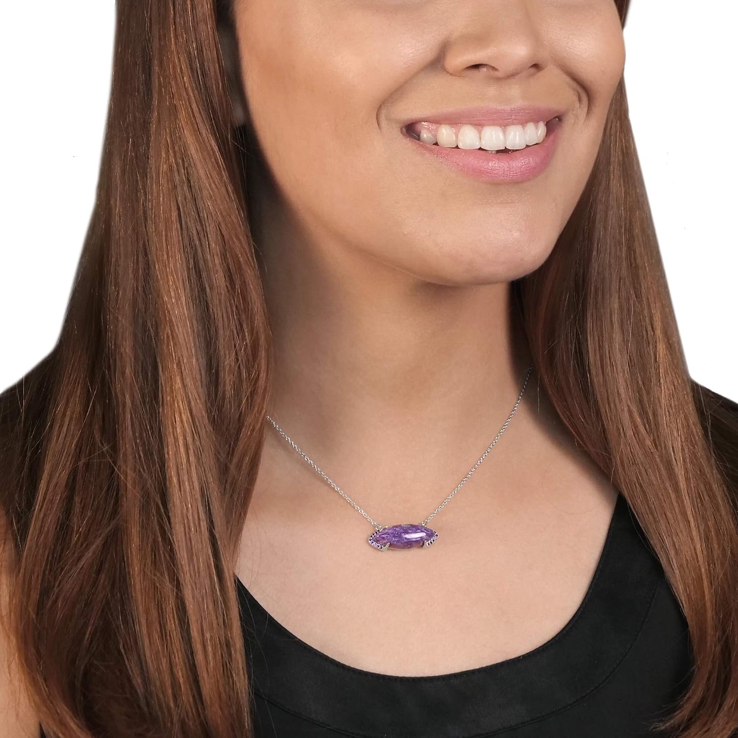 Women & Girls Sterling Silver Bold Marquise Genuine Gemstone Bar Pendant Necklace | Birthstone Jewelry Gift for Her Birthday | Wedding | Anniversary