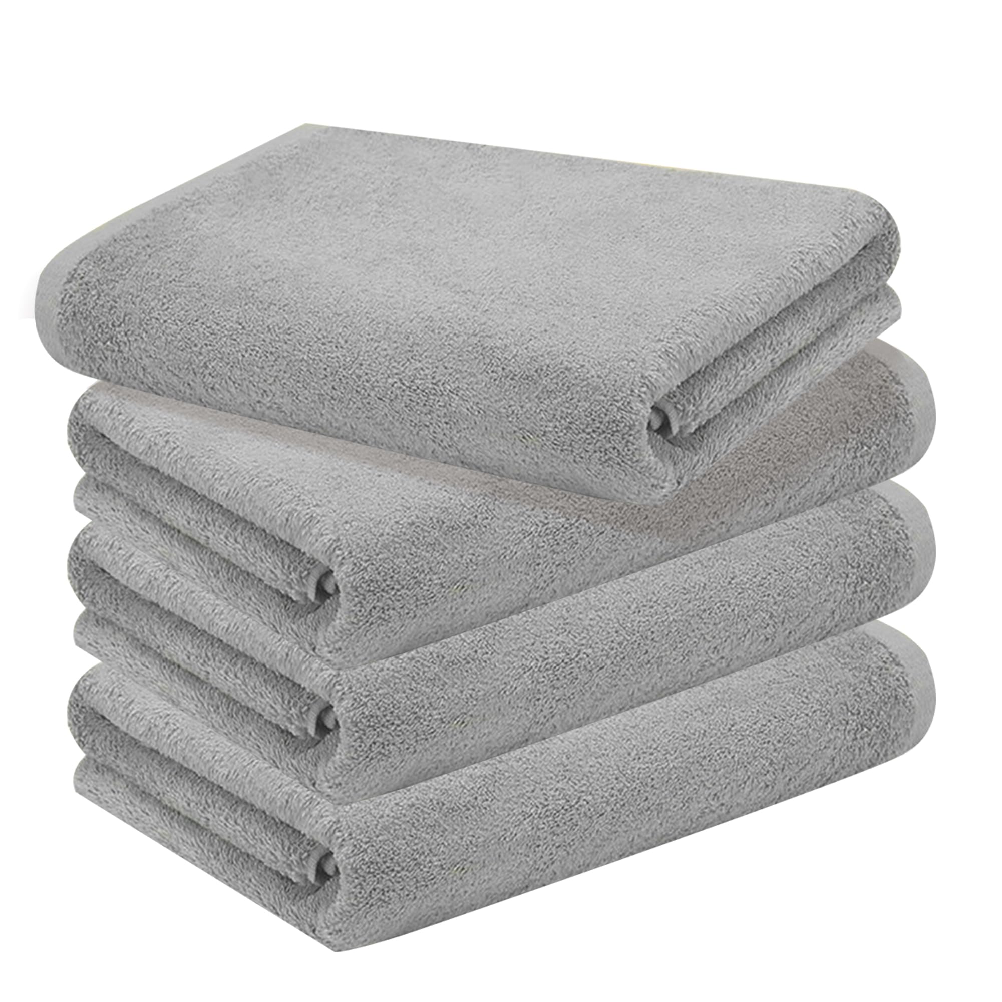 100% Cotton Towel 4-Sets Plain Color, Soft 29.13 * 13.38in（Grey）, HH022-33