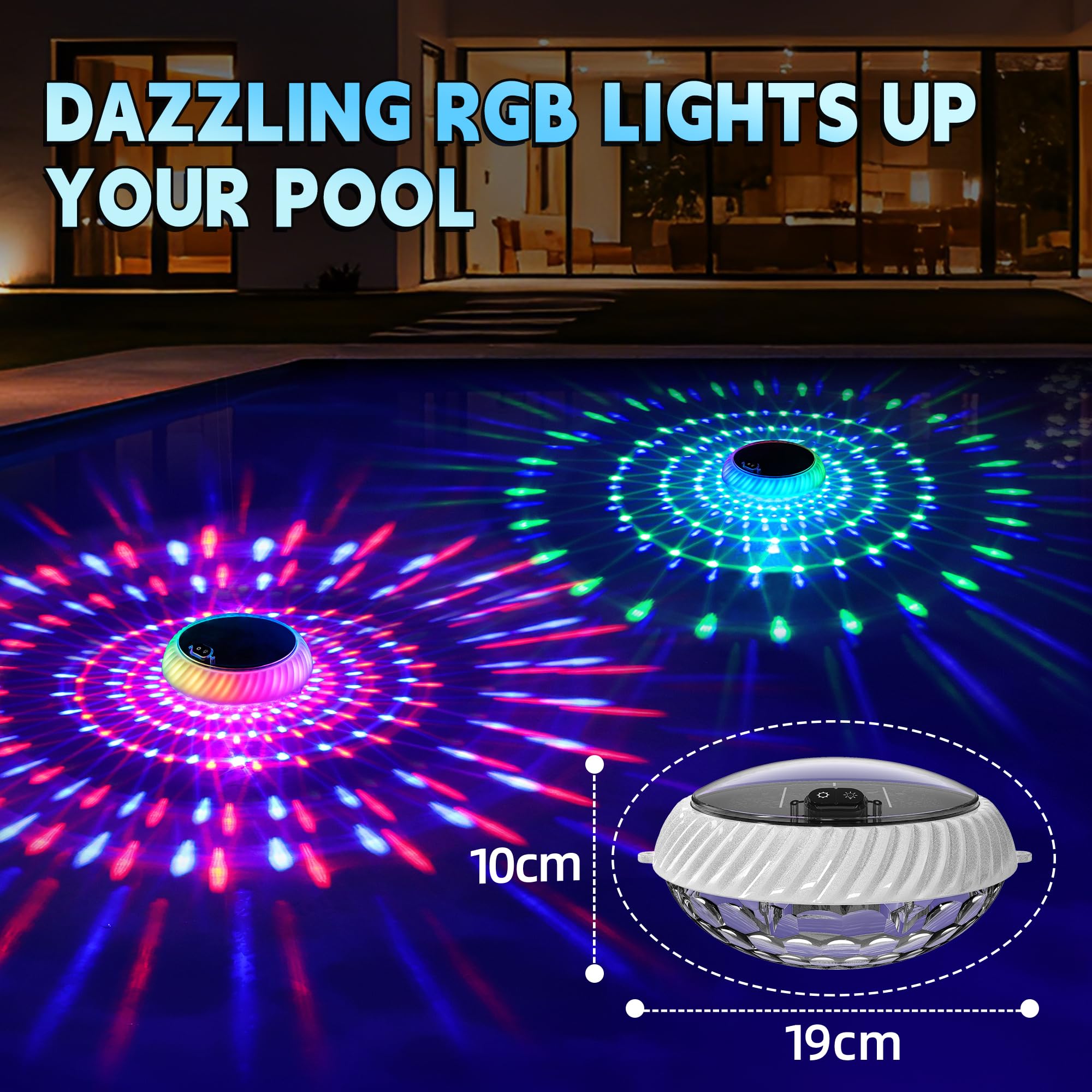 AearKing Luces Flotantes Piscina Solares, Luces para Piscina con RGB Cambio de Color, Luz Flotante Piscina con Iluminación Dinámicos, IP68 Impermeables Luz Solar Flotante Piscina Jardín - 1 Pieza