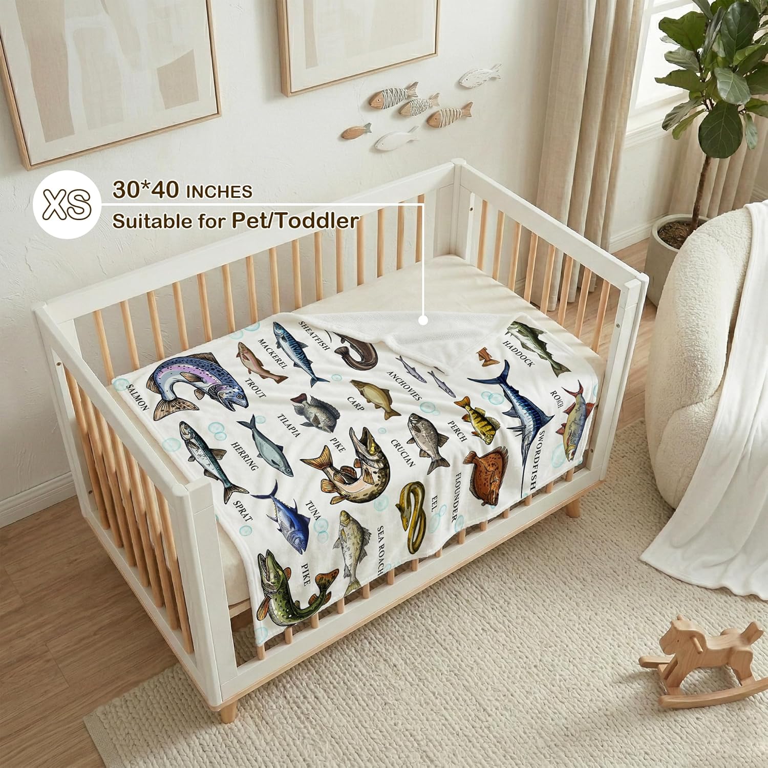 Types of Fish Flannel Fleece Throw Blanket, Ultra Soft Fluffy Fuzzy Blanket for Living Room Bedroom, Fishing Gifts for Dad Grandpa L 80"x60" for Adults