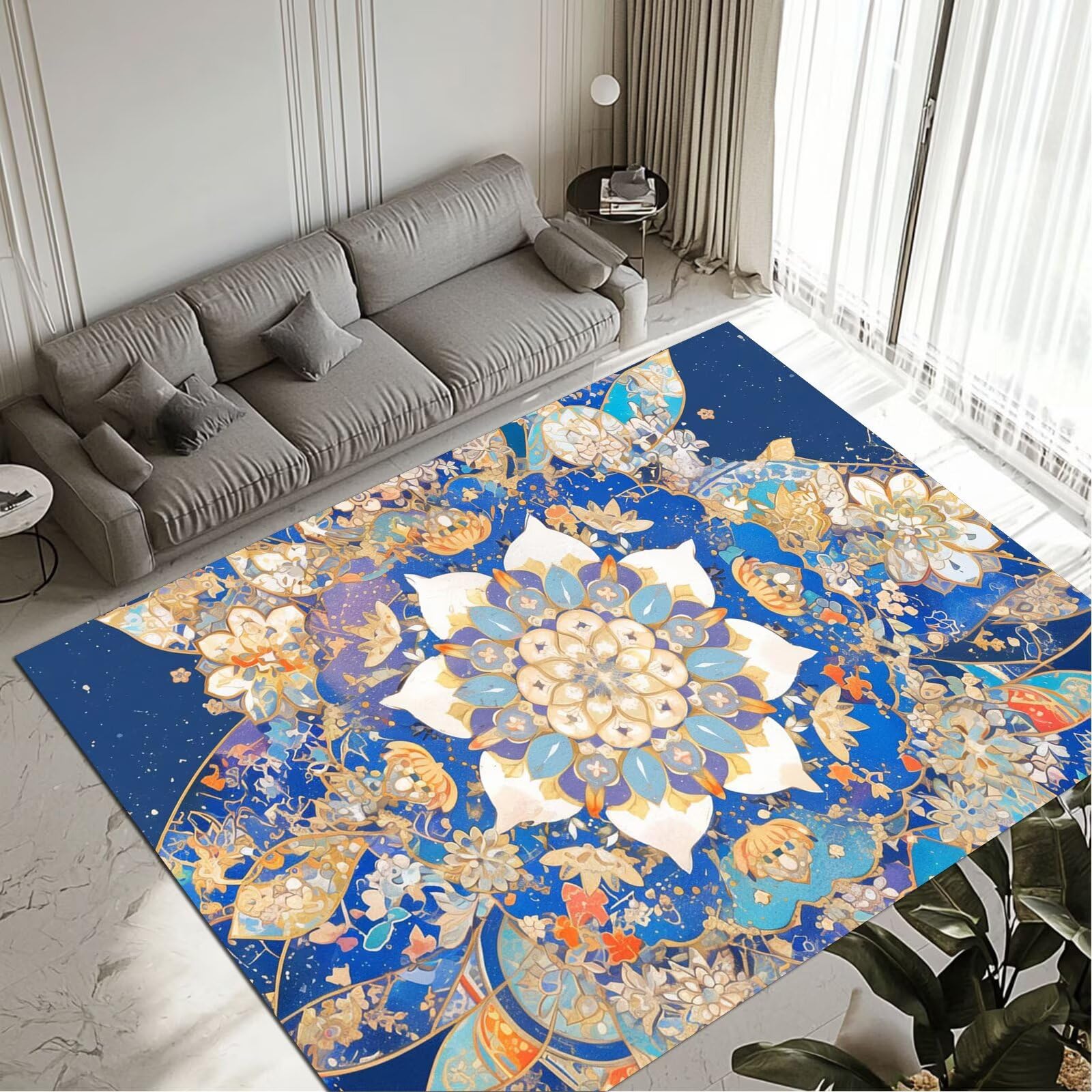 Grand tapis de salon traditionnel 140x200 cm lavable et antiderapant