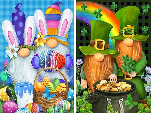 5D Diamond Painting Kits for Kids and Adults - 2 Pcs Easter Gnome DIY Painting Full Drill Rhinestone Paintings Arts Craft Kits for Home Wall Easter Decoration (Easter)