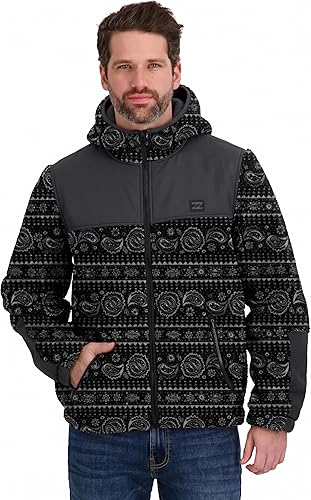 Billabong Mens Full Zip Sherpa Hoodie Jacket, Black, S