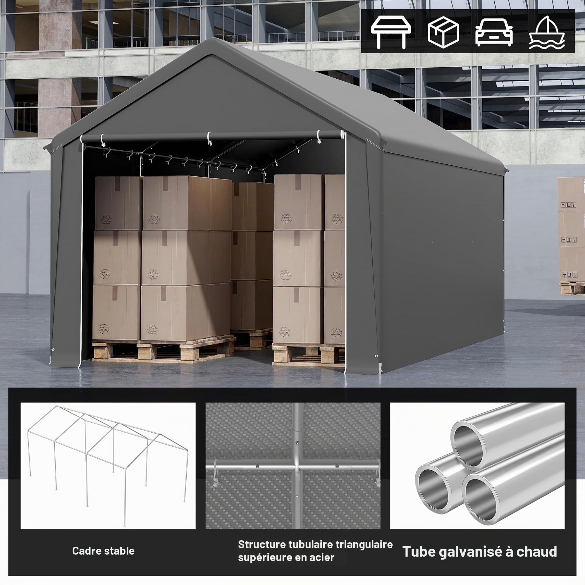 LILIIN Garage de tente 3 x 6 m résistant à l'hiver avec toit en polyéthylène (170 g/m²) pour voiture, SUV et camion, résistant aux UV, tente de stockage et tente
