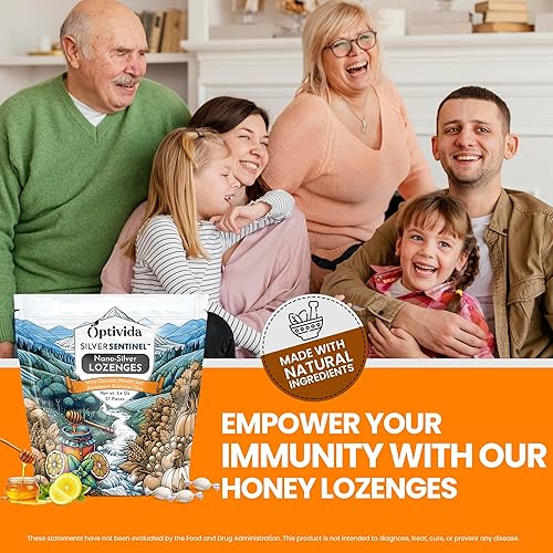 Miniatura 5 de Optivida Health Pastillas coloidales de plata con miel y aceite de limón (paquete de 2)  Pastillas calmantes para el dolor de garganta para adultos